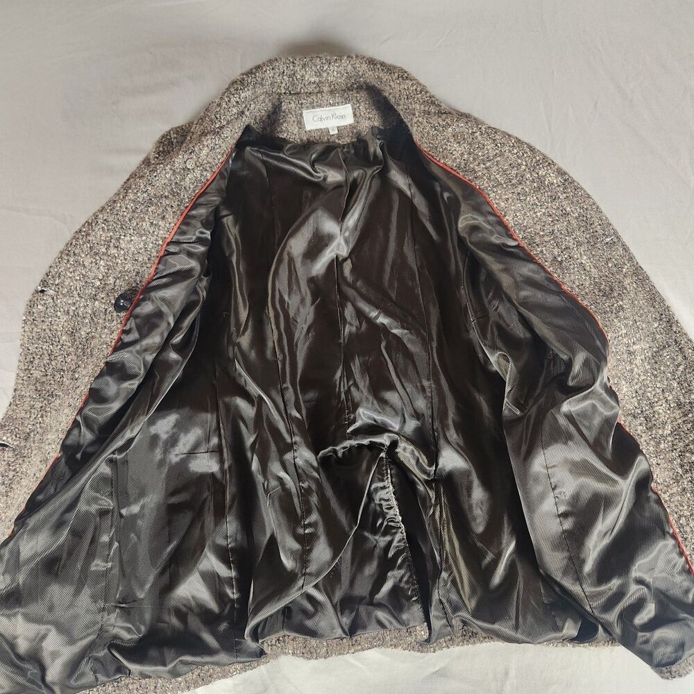 Calvin Klein Wool Blend Peacoat Jacket Womens Size 10 Brown Belted - Picture 5 of 11